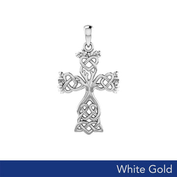 Celtic Tree of Life Cross Solid white Gold Pendant WPD6122 - Jewelry